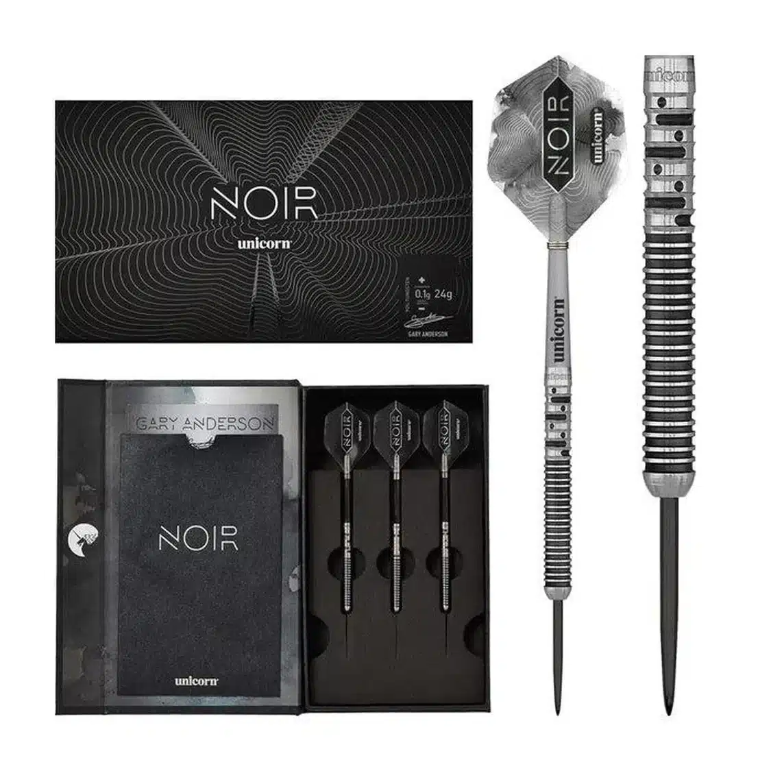 Unicorn Gary Anderson World Champion Phase 5 Deluxe Noir 90% Tungsten Steel Tip Darts