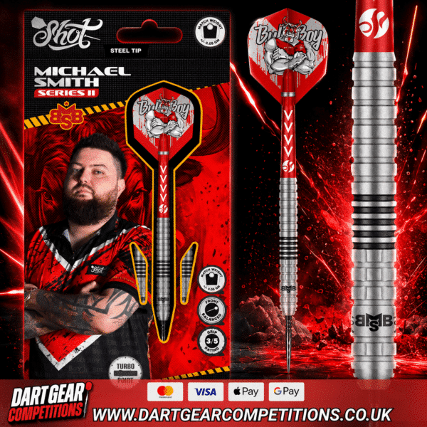 SHOT MICHAEL SMITH SERIES II TP 90% STEEL TIP DARTS